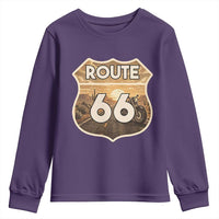 Vintage Motorcycle Road Trip Route Highway 66 Youth Sweatshirt Open Road Adventure
