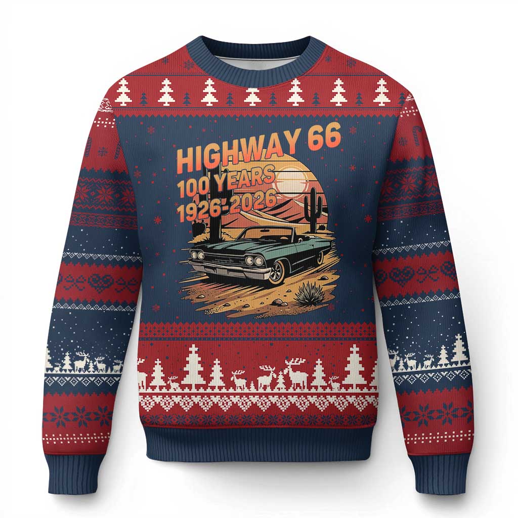 Route Highway 66 Centennial Ugly Christmas Sweater 100 Year Road Trip Adventure