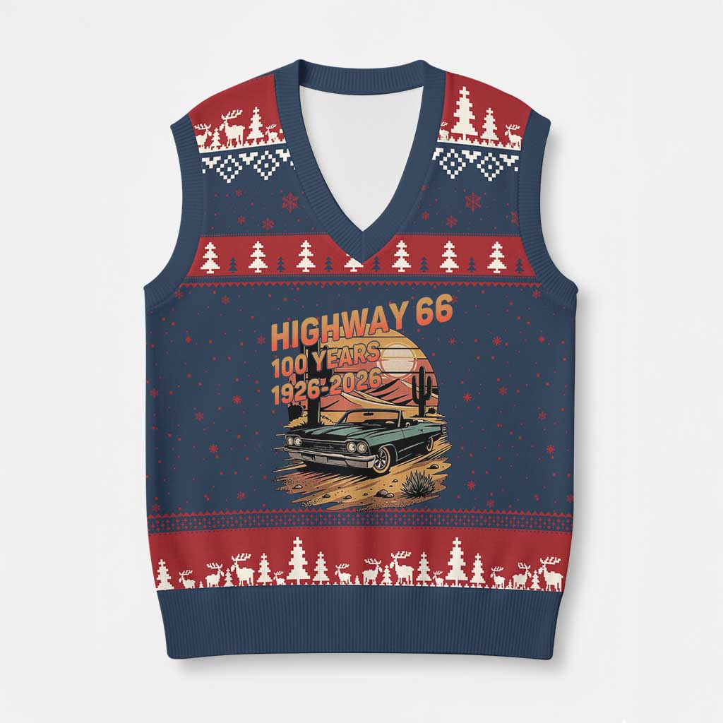 Route Highway 66 Centennial V-Neck Knit Sweater Vest 100 Year Road Trip Adventure