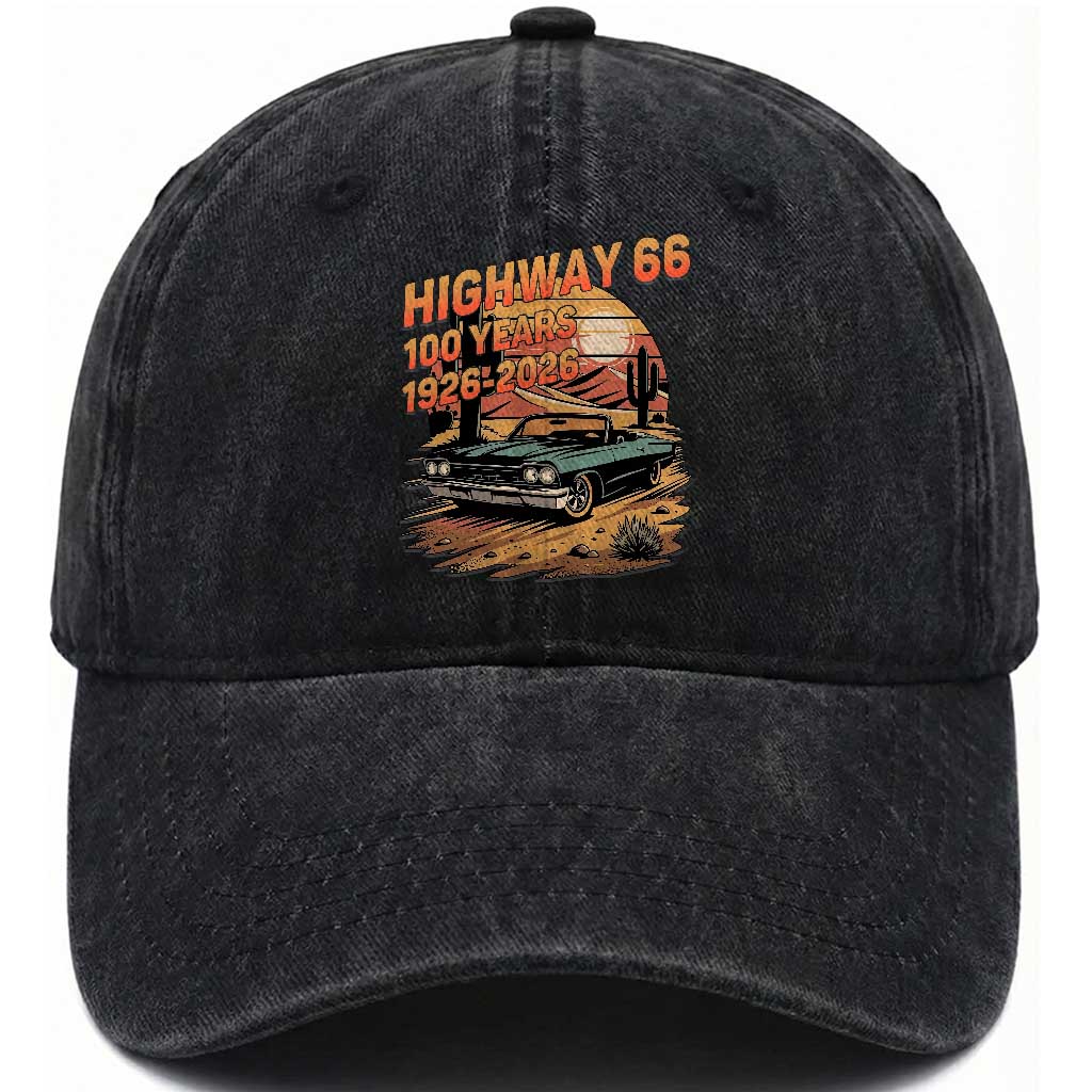 Route Highway 66 Centennial Washed Cotton Baseball Cap 100 Year Road Trip Adventure