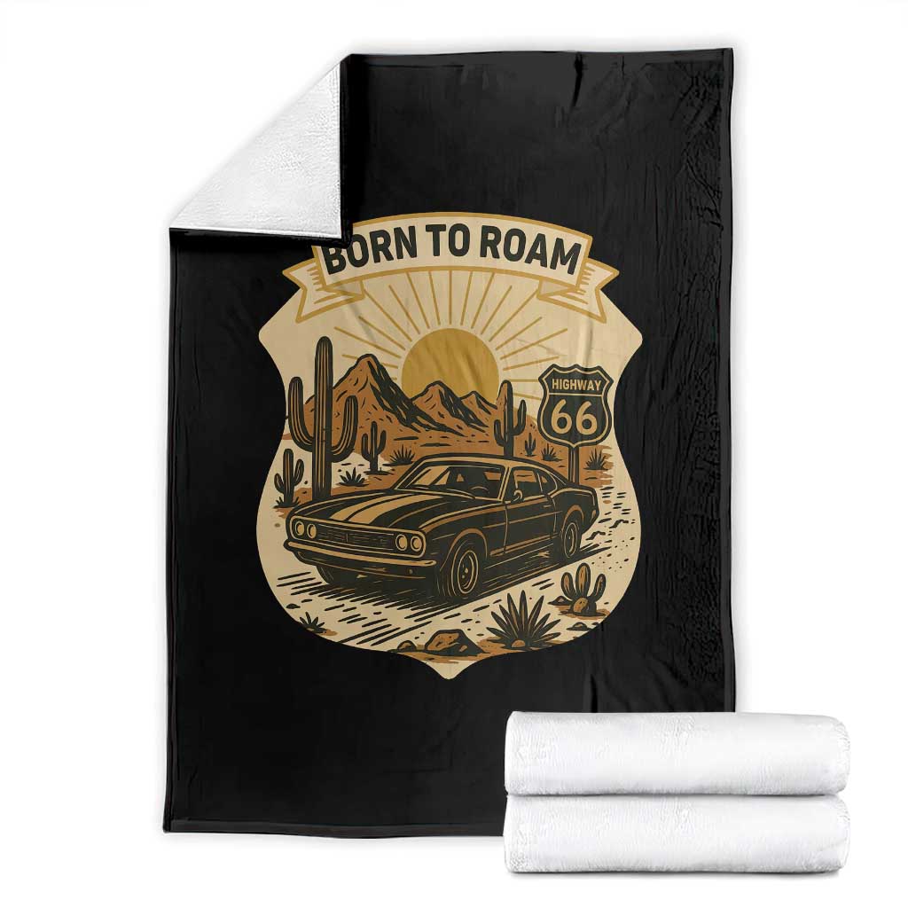 Vintage Muscle Car Route Highway 66 Throw Blanket Born To Roam Road Trip