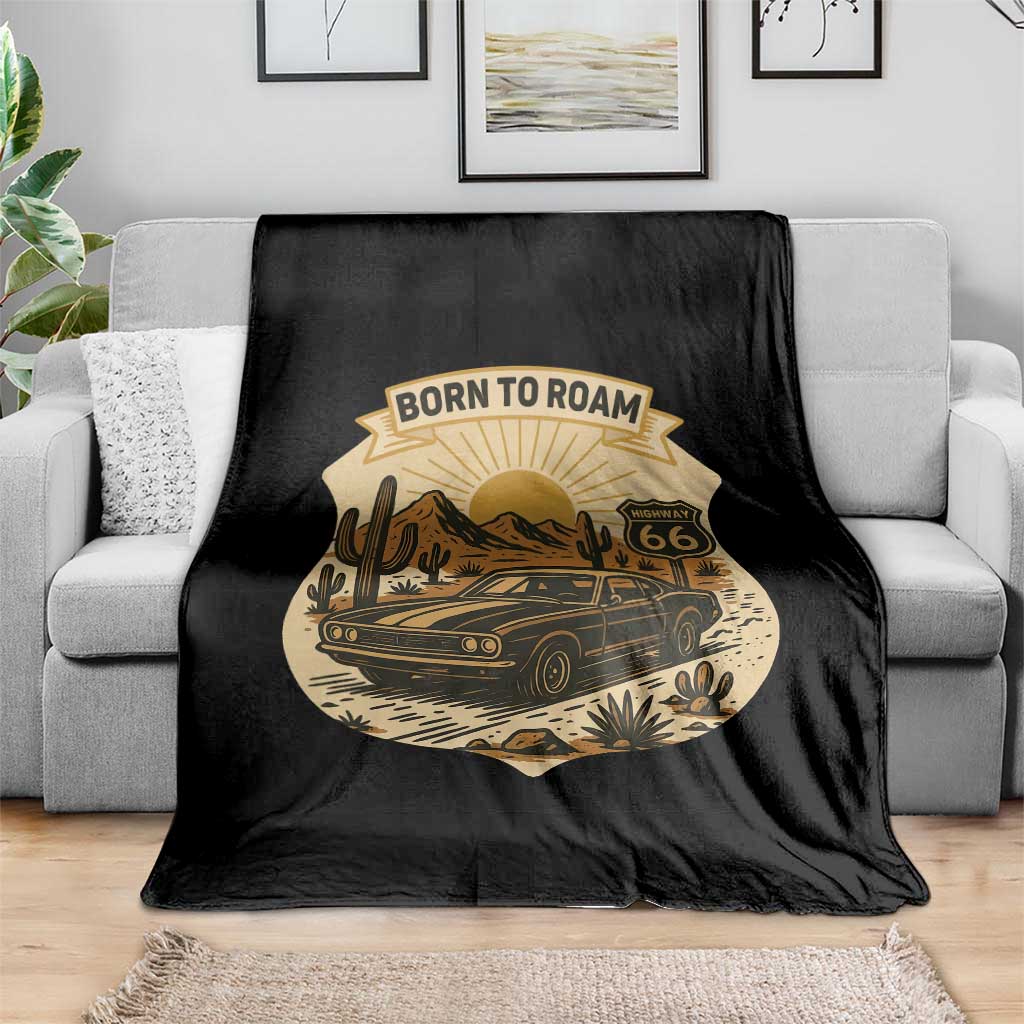 Vintage Muscle Car Route Highway 66 Throw Blanket Born To Roam Road Trip