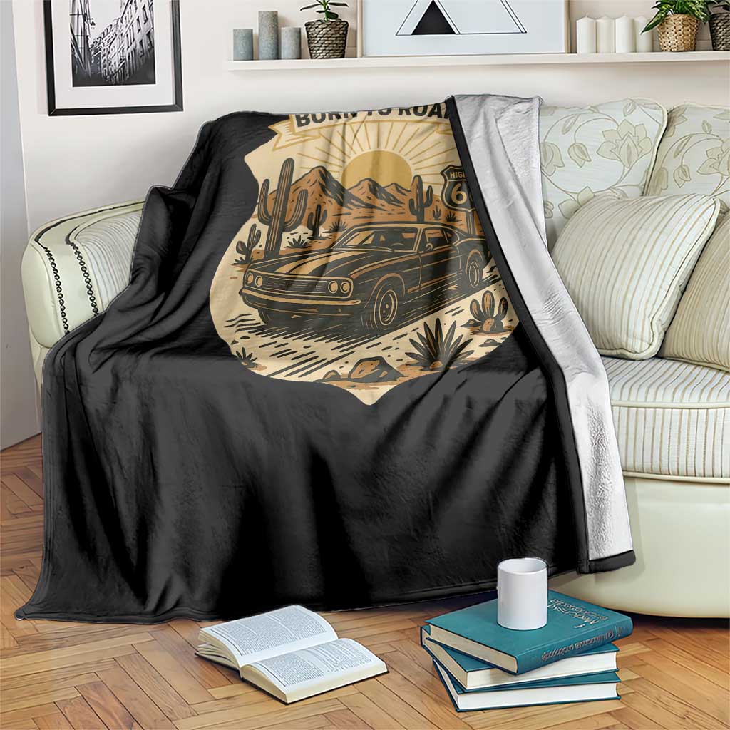 Vintage Muscle Car Route Highway 66 Throw Blanket Born To Roam Road Trip