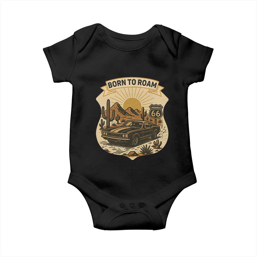 Vintage Muscle Car Route Highway 66 Baby Onesie Born To Roam Road Trip