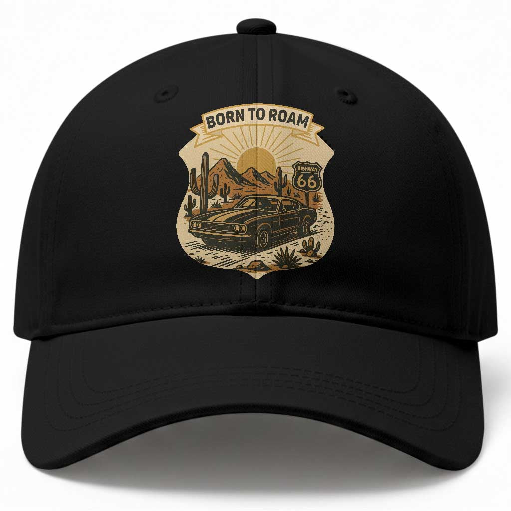 Vintage Muscle Car Route Highway 66 Baseball Cap Born To Roam Road Trip