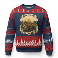 Vintage Muscle Car Route Highway 66 Ugly Christmas Sweater Born To Roam Road Trip