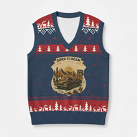 Vintage Muscle Car Route Highway 66 V-Neck Knit Sweater Vest Born To Roam Road Trip