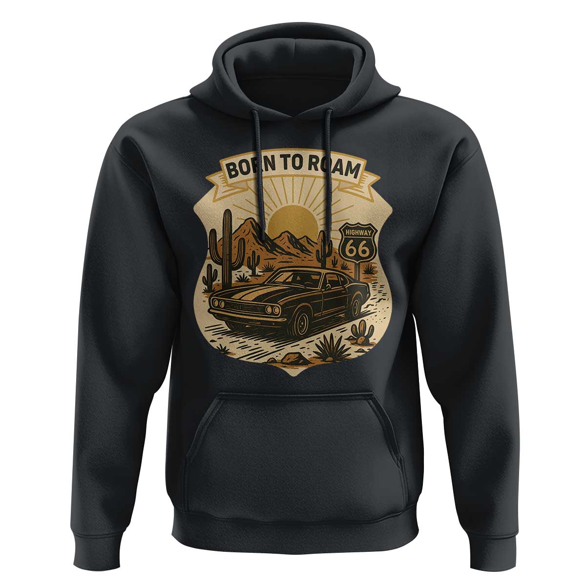 Vintage Muscle Car Route Highway 66 Hoodie Born To Roam Road Trip