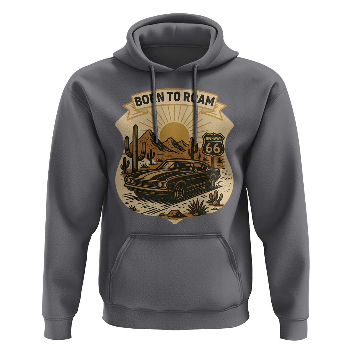 Vintage Muscle Car Route Highway 66 Hoodie Born To Roam Road Trip