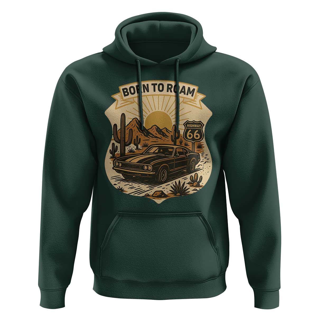 Vintage Muscle Car Route Highway 66 Hoodie Born To Roam Road Trip