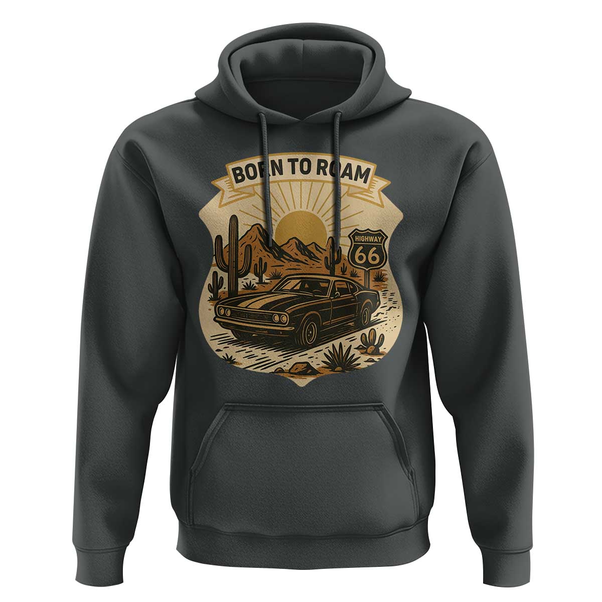 Vintage Muscle Car Route Highway 66 Hoodie Born To Roam Road Trip