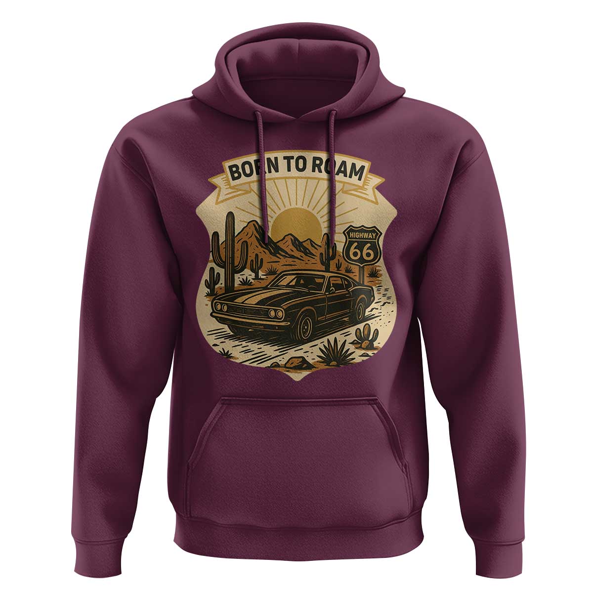Vintage Muscle Car Route Highway 66 Hoodie Born To Roam Road Trip