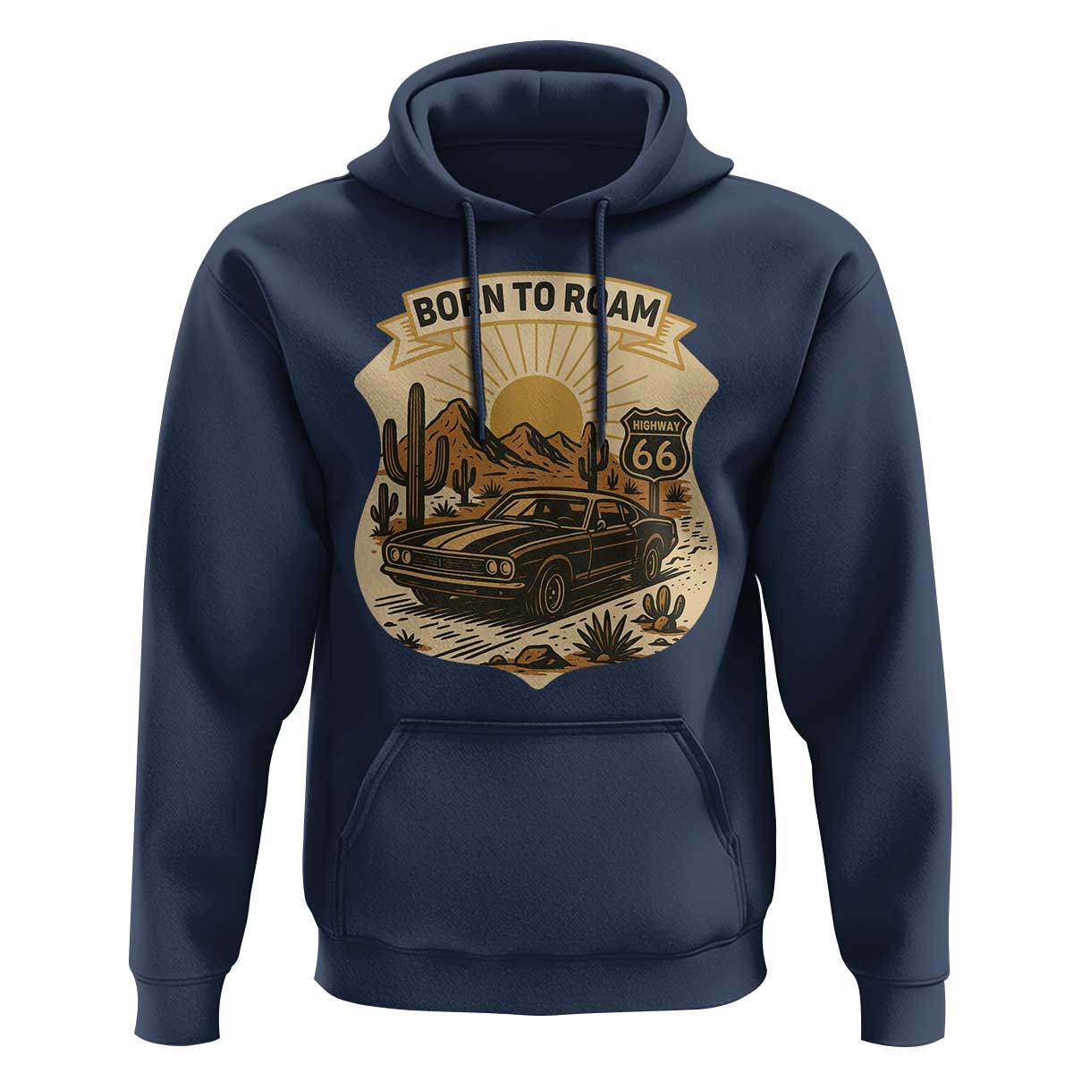 Vintage Muscle Car Route Highway 66 Hoodie Born To Roam Road Trip