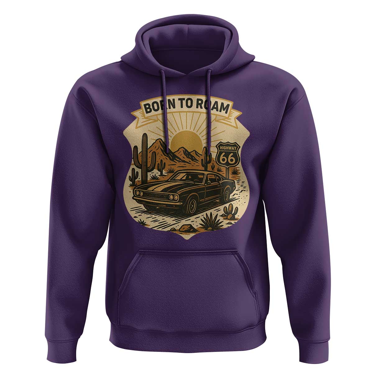 Vintage Muscle Car Route Highway 66 Hoodie Born To Roam Road Trip