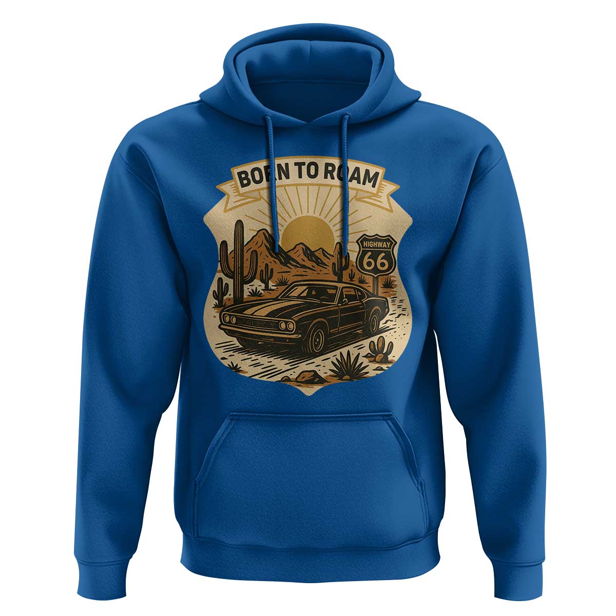 Vintage Muscle Car Route Highway 66 Hoodie Born To Roam Road Trip