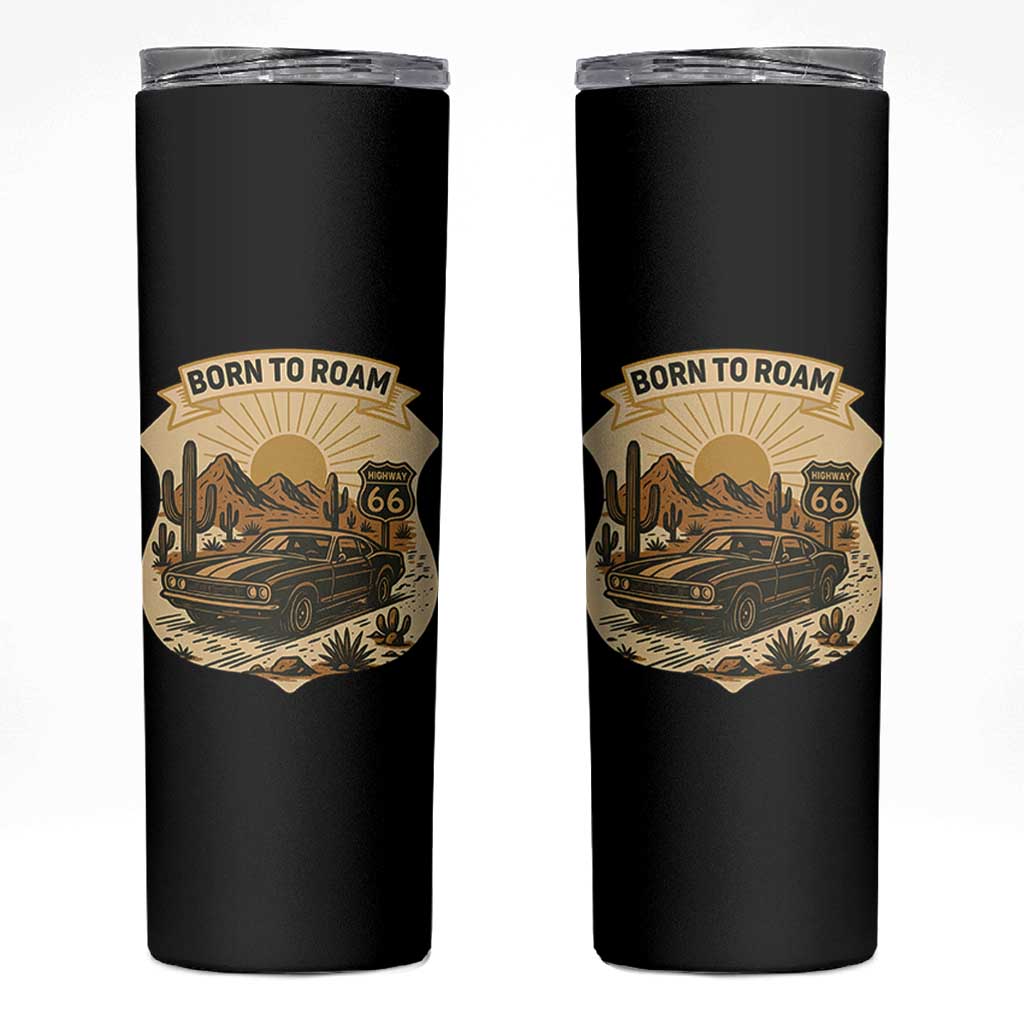 Vintage Muscle Car Route Highway 66 Skinny Tumbler Born To Roam Road Trip