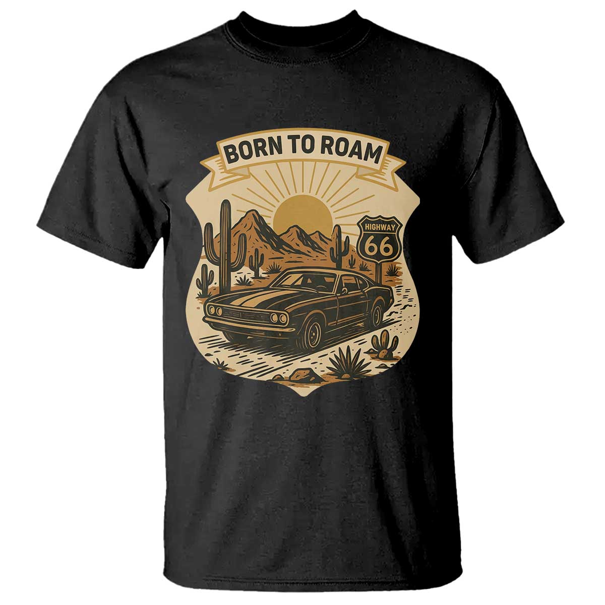 Vintage Muscle Car Route Highway 66 T Shirt Born To Roam Road Trip