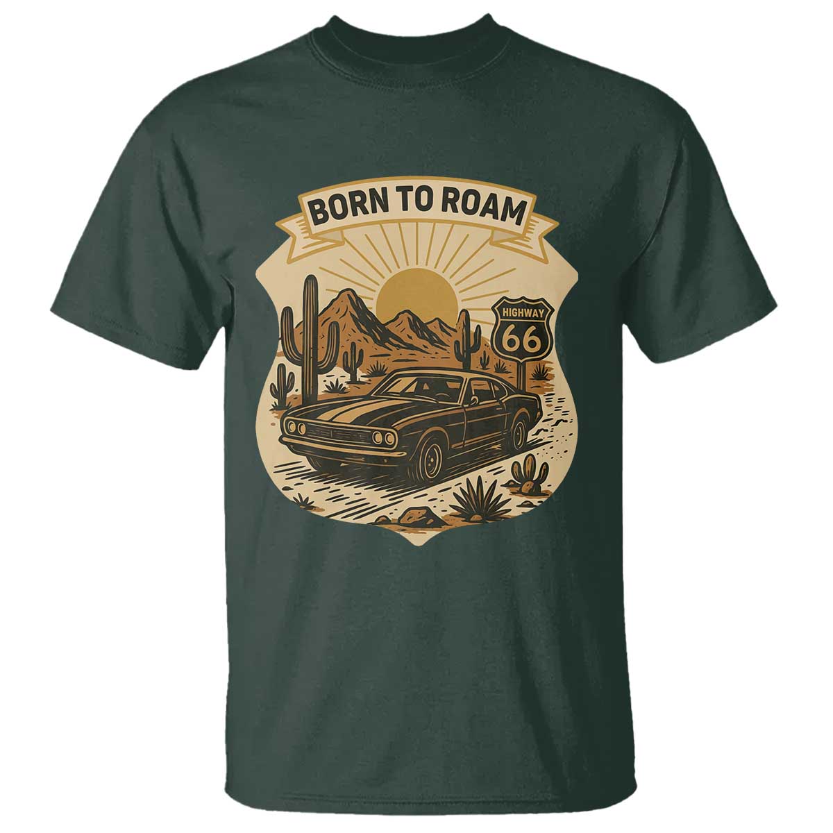 Vintage Muscle Car Route Highway 66 T Shirt Born To Roam Road Trip
