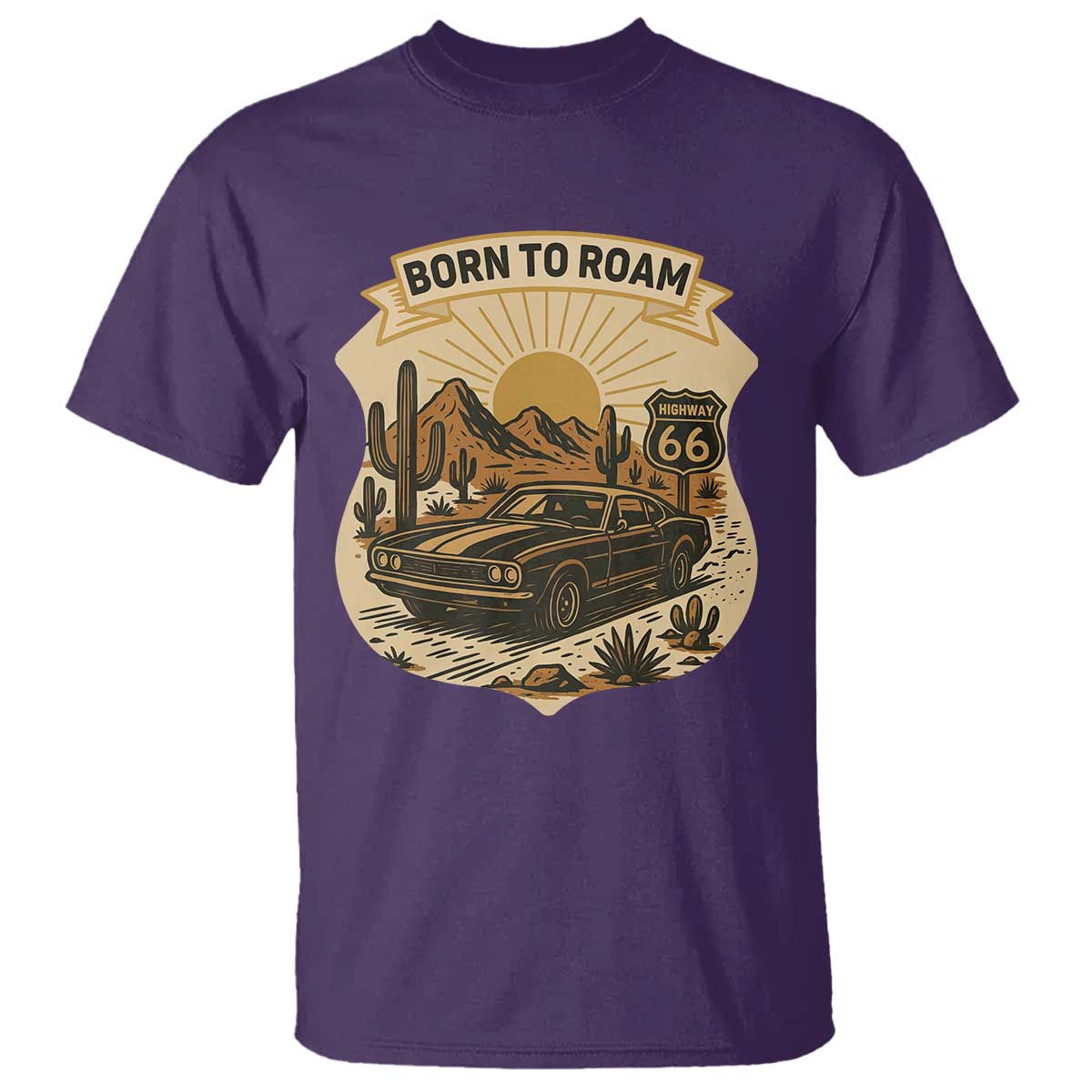 Vintage Muscle Car Route Highway 66 T Shirt Born To Roam Road Trip