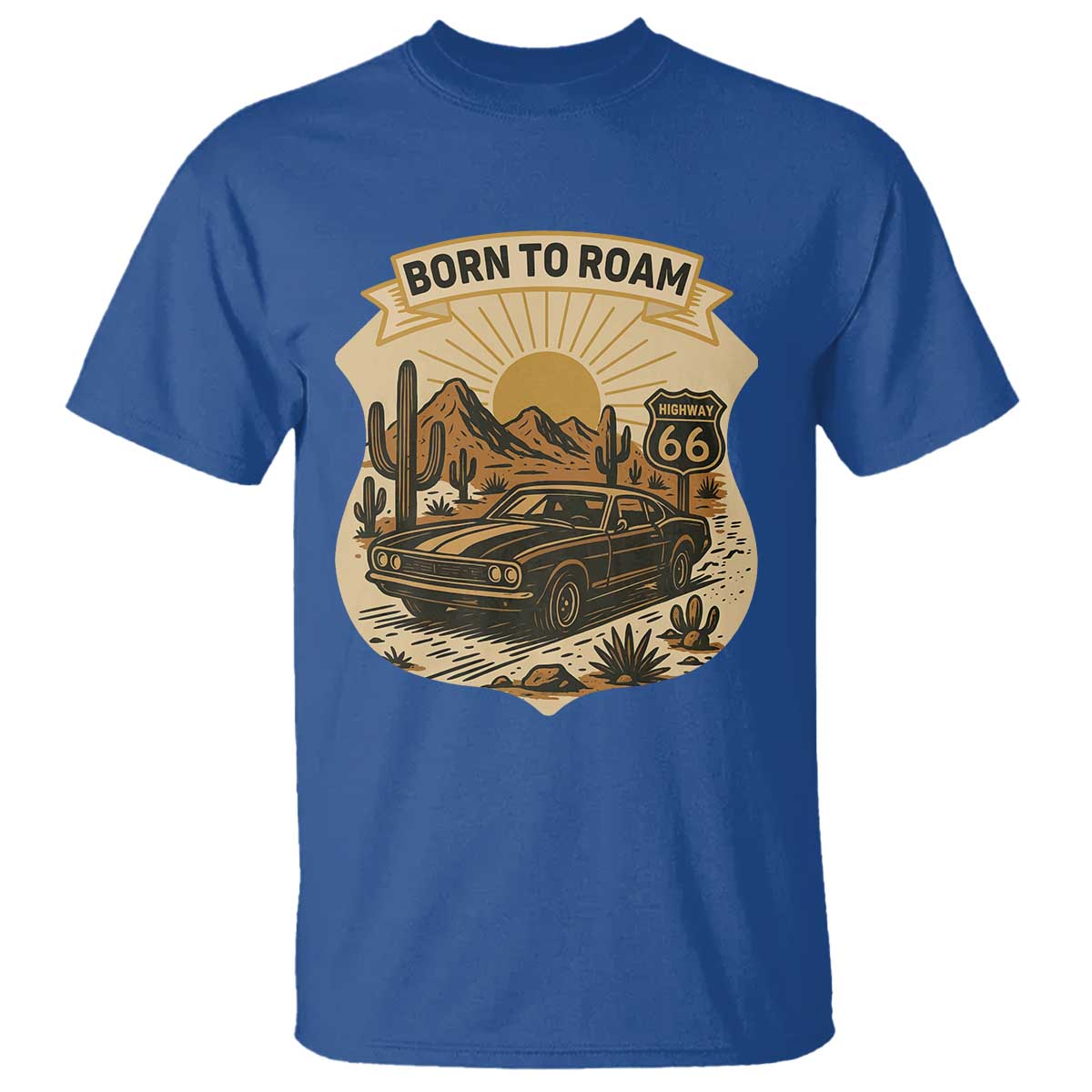 Vintage Muscle Car Route Highway 66 T Shirt Born To Roam Road Trip