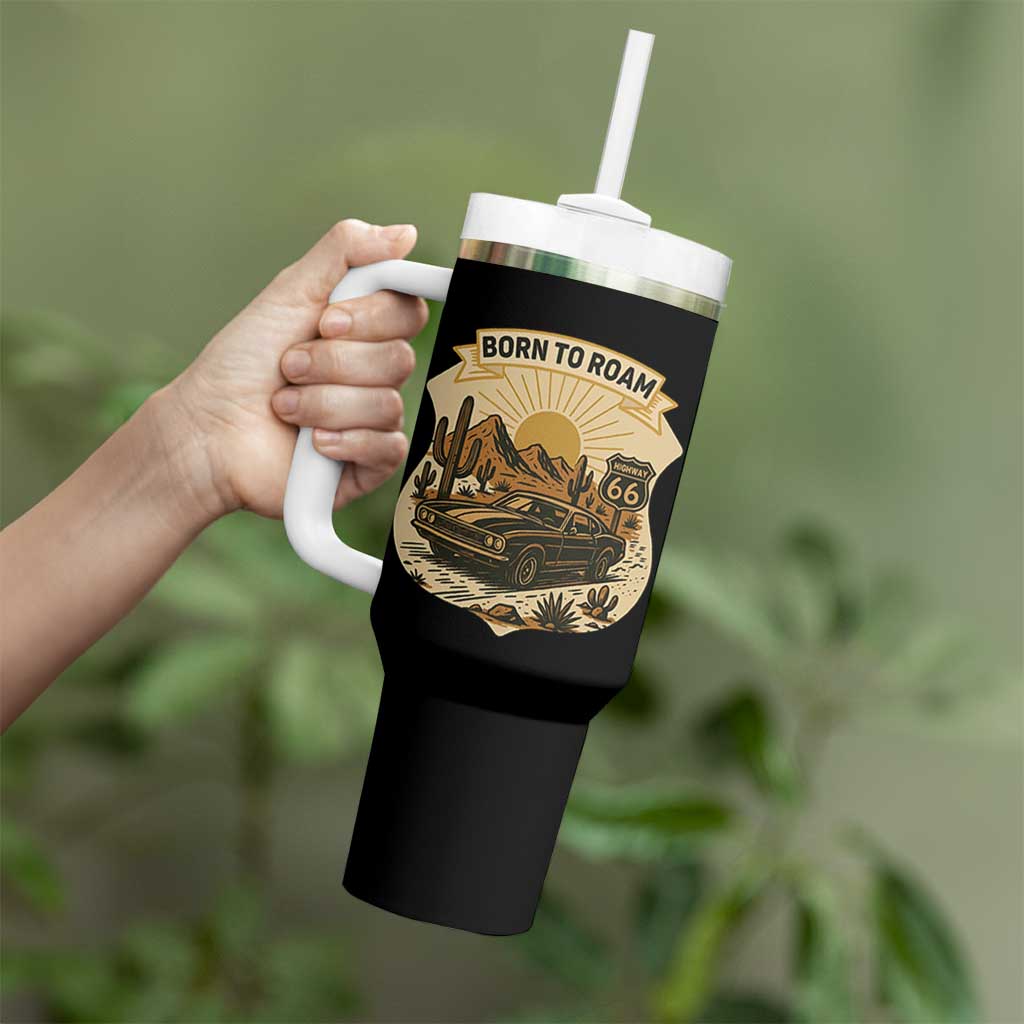 Vintage Muscle Car Route Highway 66 Tumbler With Handle Born To Roam Road Trip