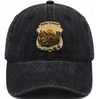 Vintage Muscle Car Route Highway 66 Washed Cotton Baseball Cap Born To Roam Road Trip