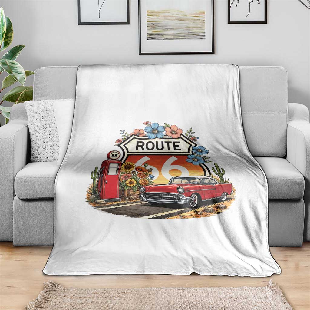 Retro Route Highway 66 Throw Blanket Boho Wildflower Americana Floral