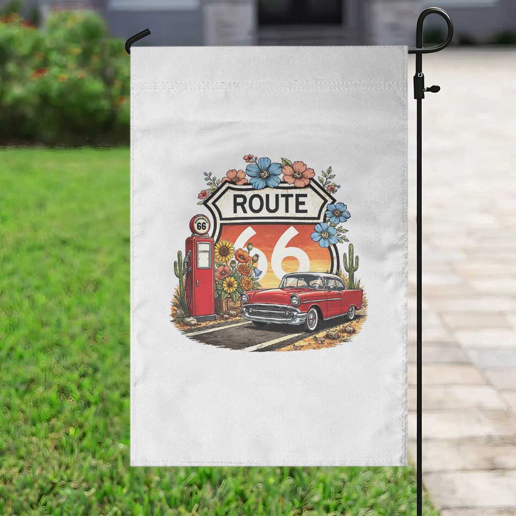 Retro Route Highway 66 Garden Flag Boho Wildflower Americana Floral