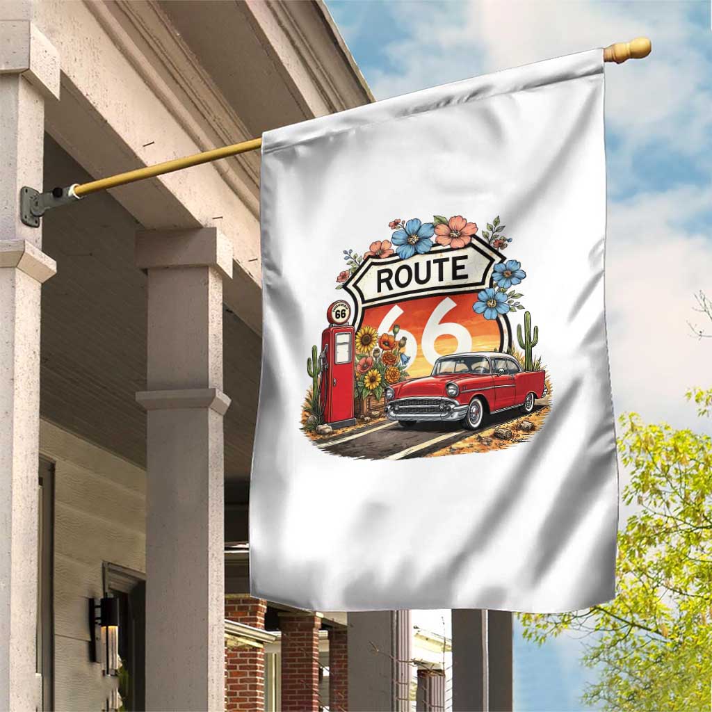 Retro Route Highway 66 Garden Flag Boho Wildflower Americana Floral