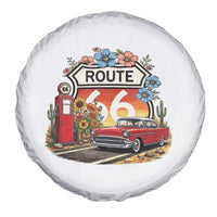 Retro Route Highway 66 Spare Tire Cover Boho Wildflower Americana Floral