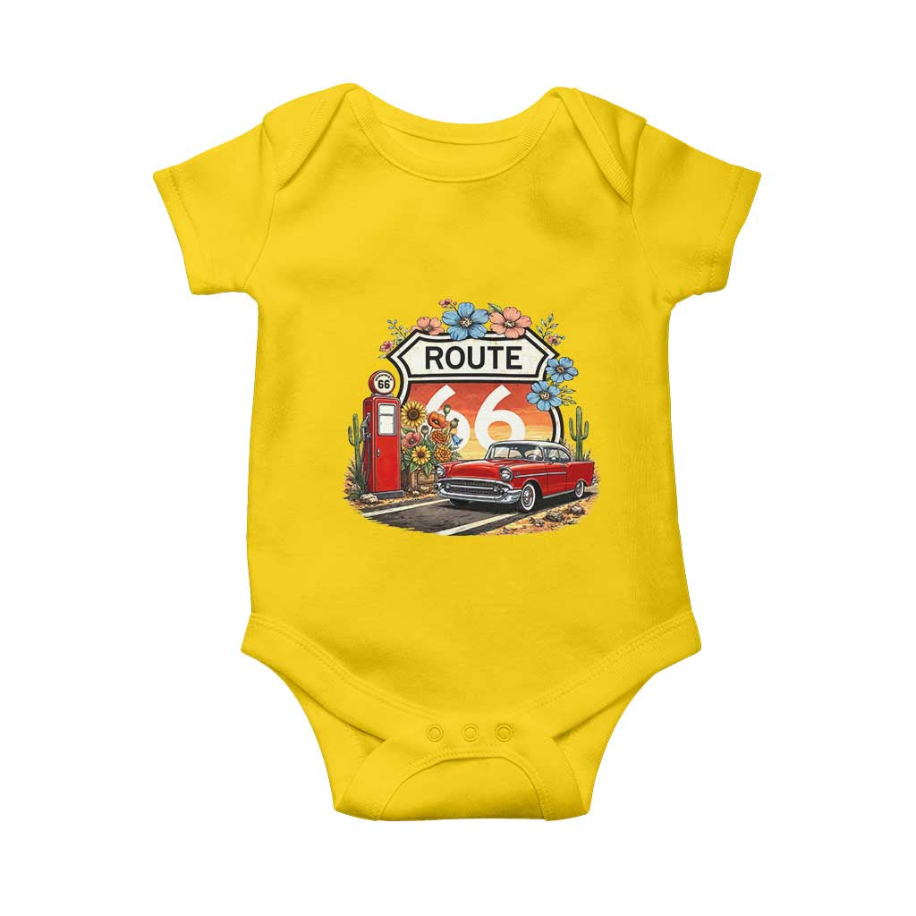 Retro Route Highway 66 Baby Onesie Boho Wildflower Americana Floral