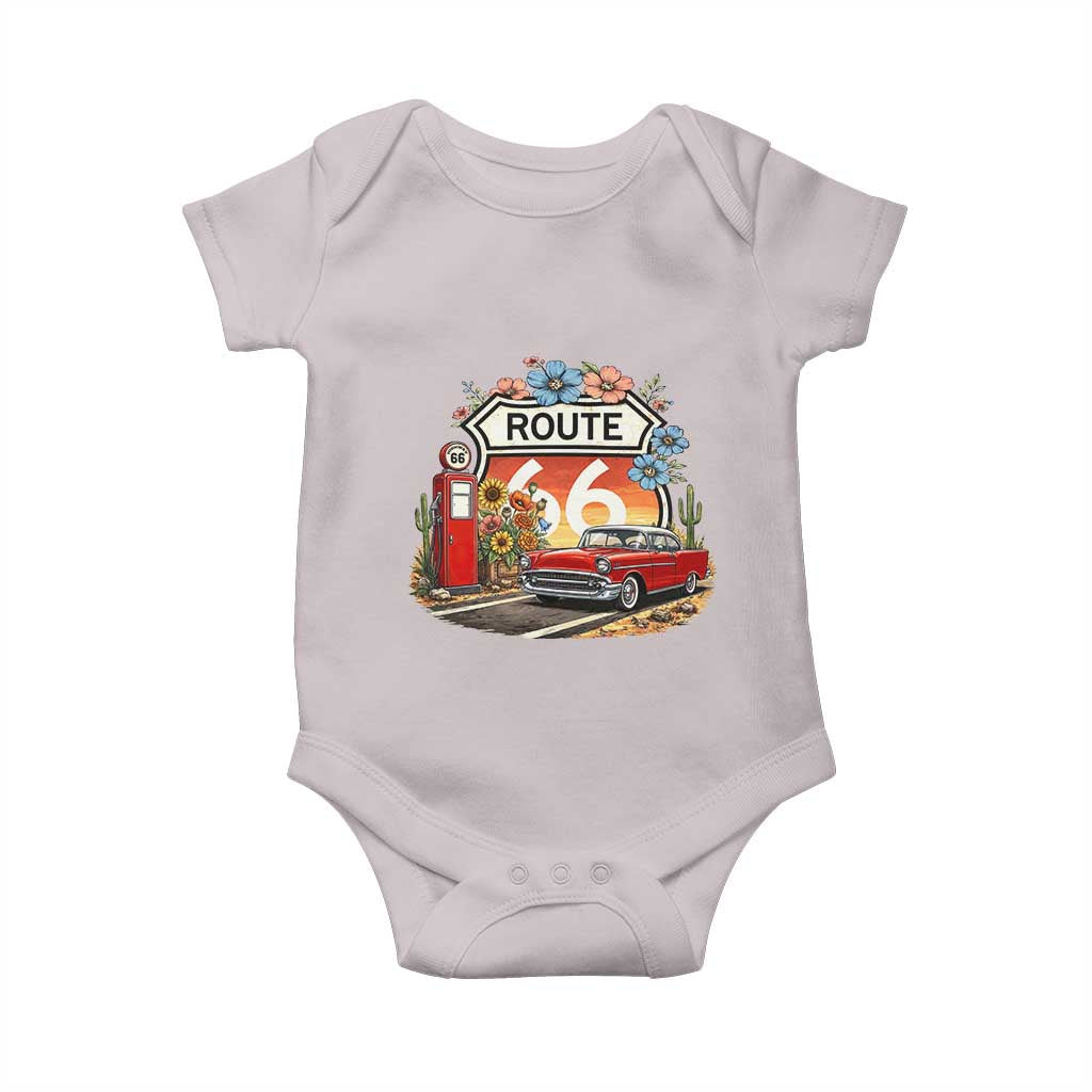 Retro Route Highway 66 Baby Onesie Boho Wildflower Americana Floral
