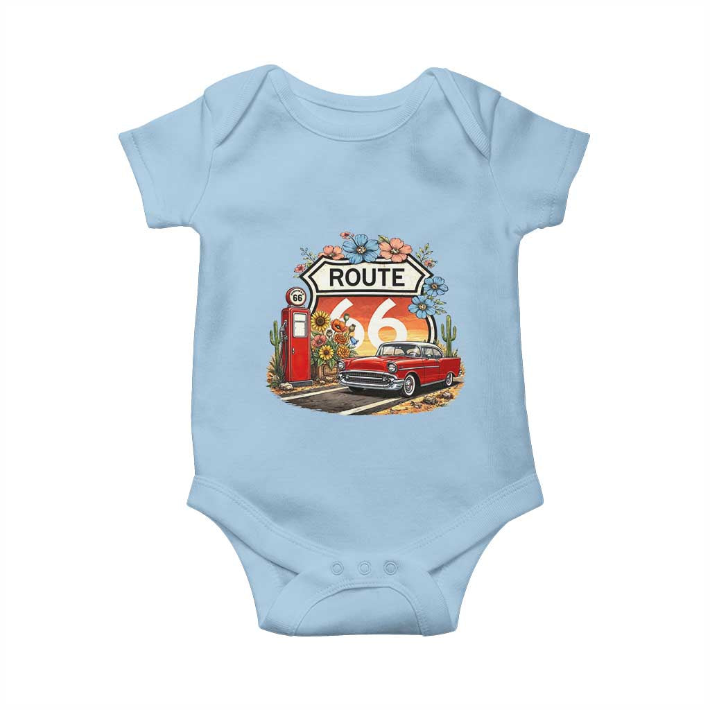 Retro Route Highway 66 Baby Onesie Boho Wildflower Americana Floral