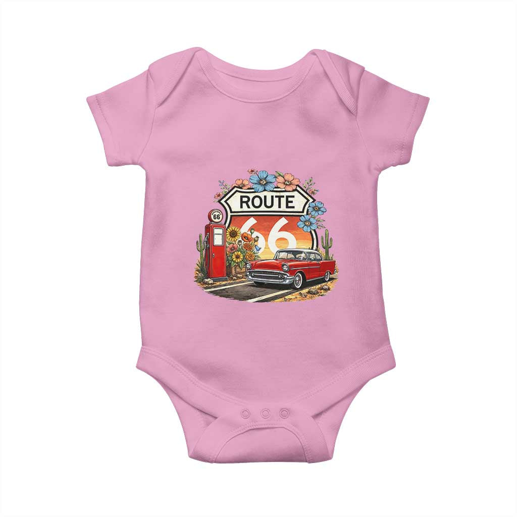 Retro Route Highway 66 Baby Onesie Boho Wildflower Americana Floral