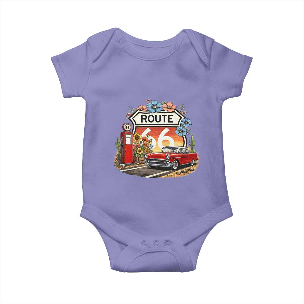 Retro Route Highway 66 Baby Onesie Boho Wildflower Americana Floral