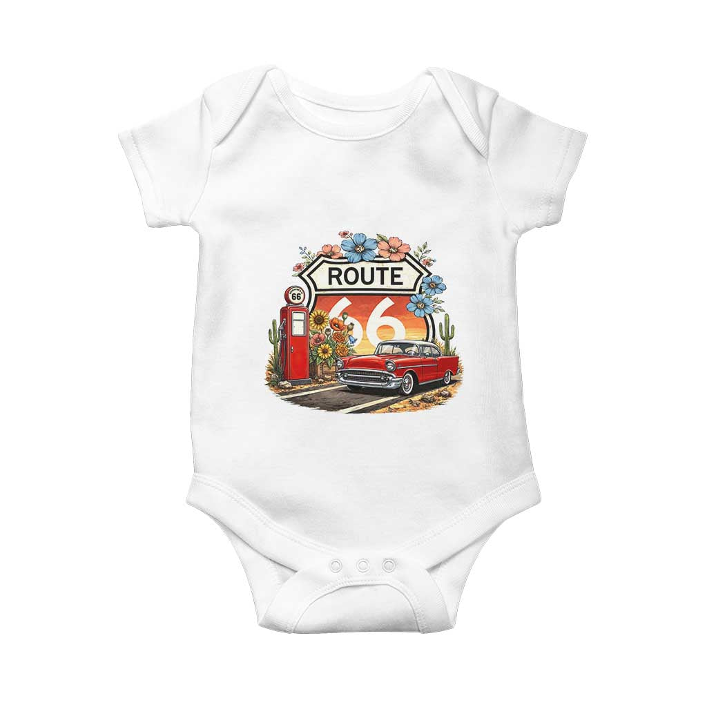 Retro Route Highway 66 Baby Onesie Boho Wildflower Americana Floral