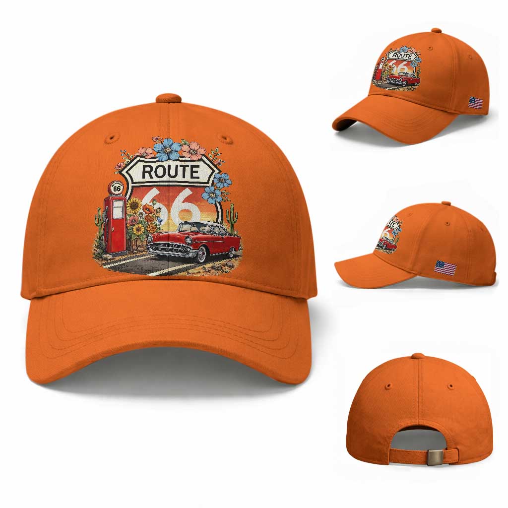 Retro Route Highway 66 Baseball Cap Boho Wildflower Americana Floral