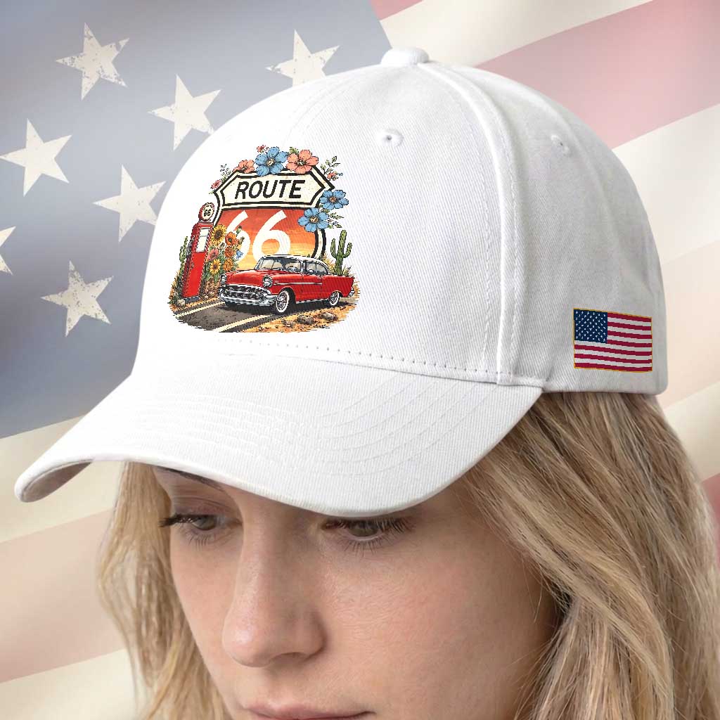 Retro Route Highway 66 Baseball Cap Boho Wildflower Americana Floral