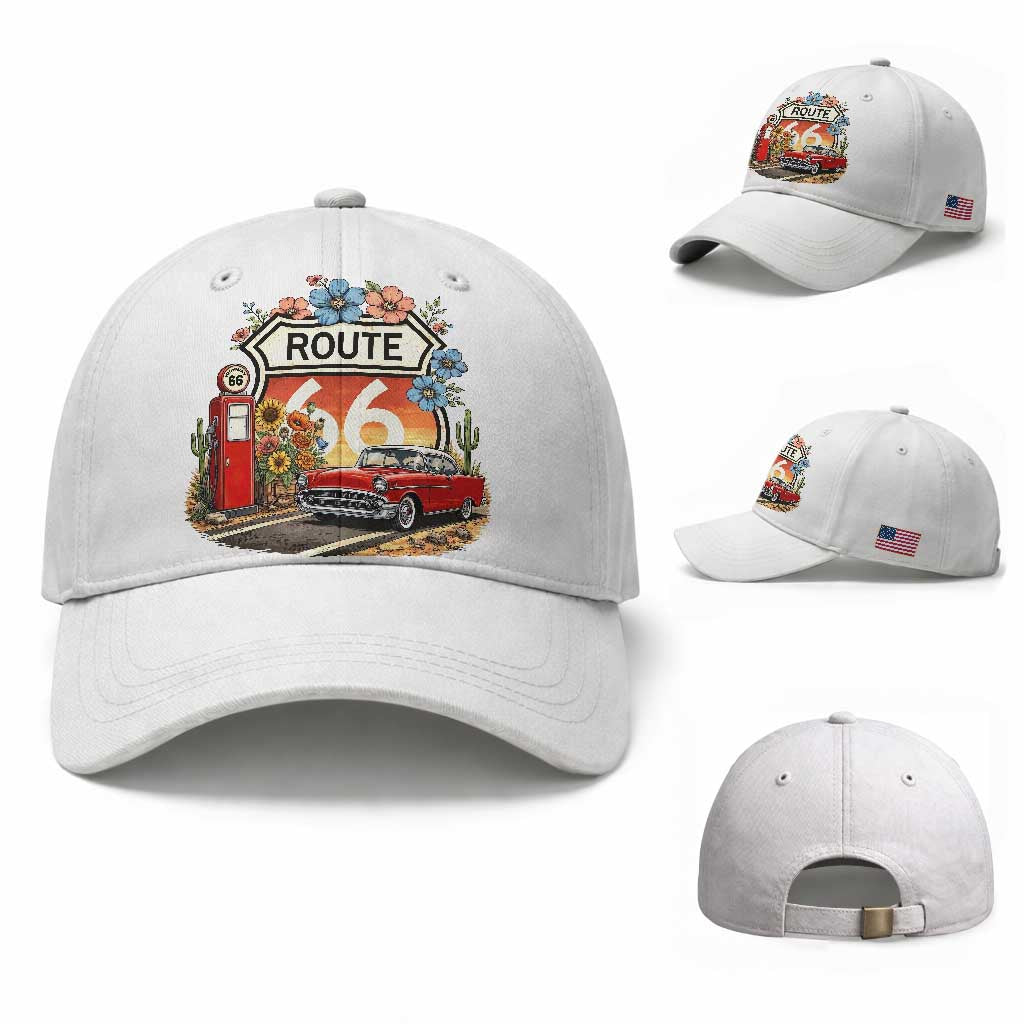 Retro Route Highway 66 Baseball Cap Boho Wildflower Americana Floral