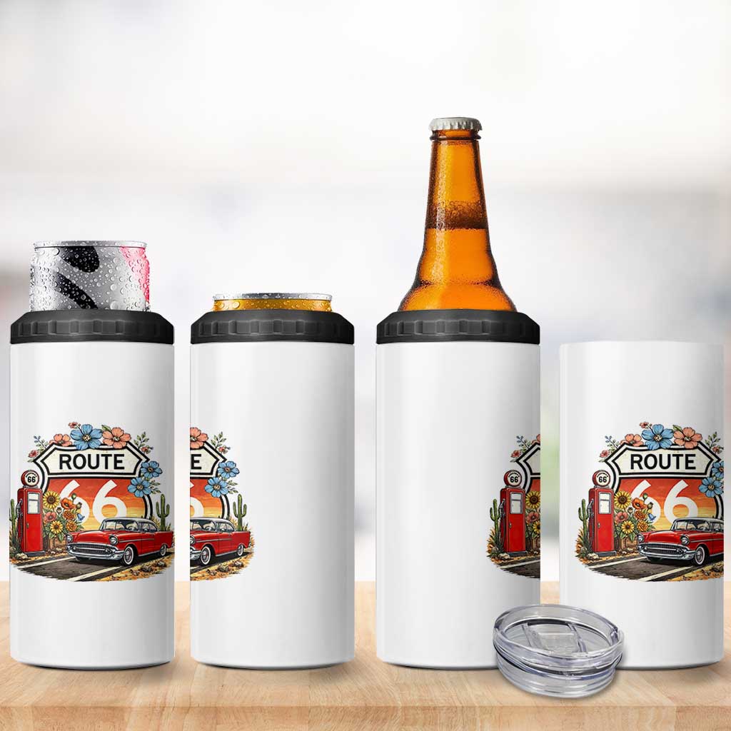Retro Route Highway 66 4 in 1 Can Cooler Tumbler Boho Wildflower Americana Floral