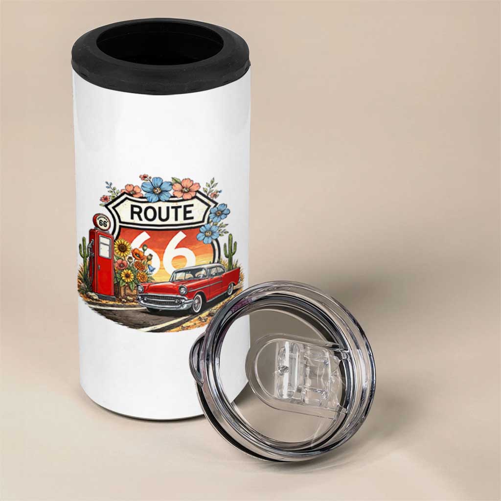 Retro Route Highway 66 4 in 1 Can Cooler Tumbler Boho Wildflower Americana Floral