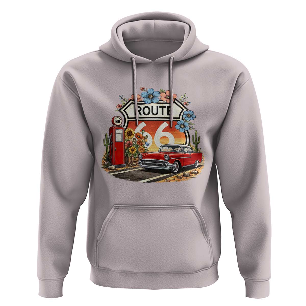 Retro Route Highway 66 Hoodie Boho Wildflower Americana Floral