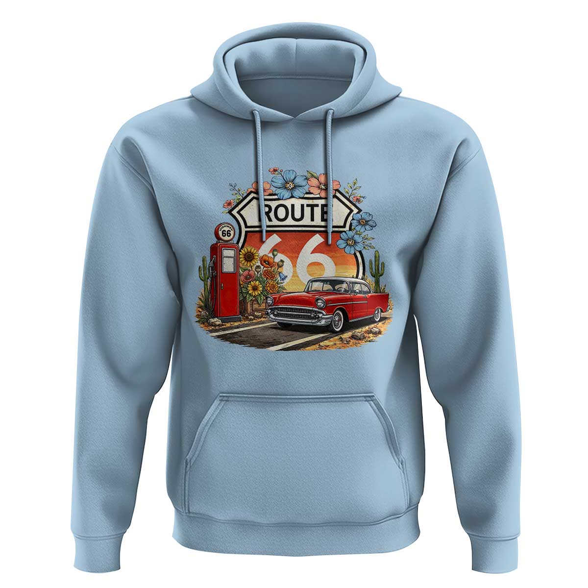Retro Route Highway 66 Hoodie Boho Wildflower Americana Floral