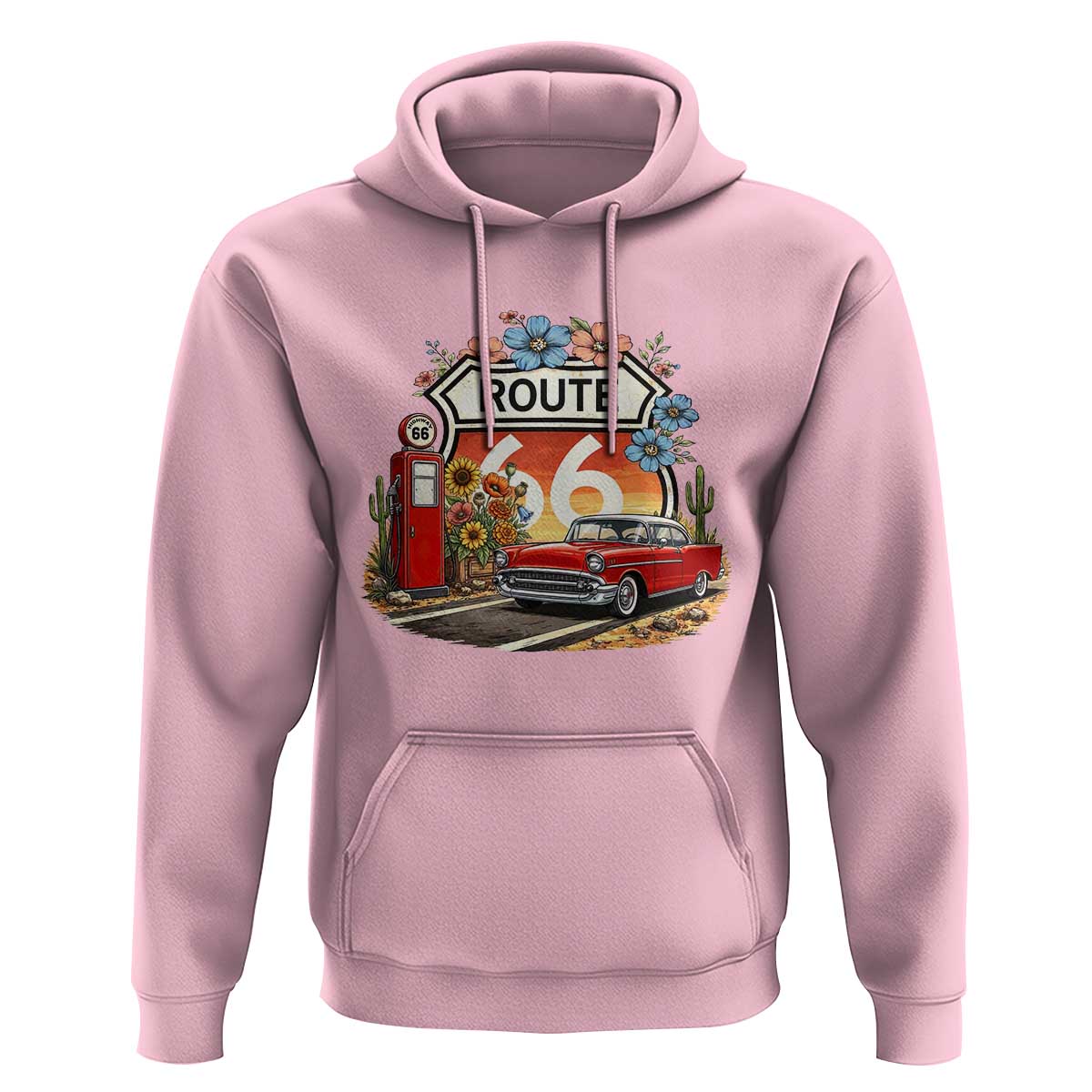 Retro Route Highway 66 Hoodie Boho Wildflower Americana Floral