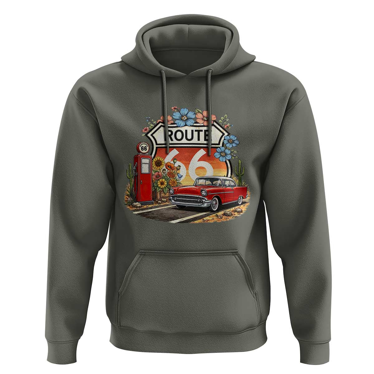 Retro Route Highway 66 Hoodie Boho Wildflower Americana Floral
