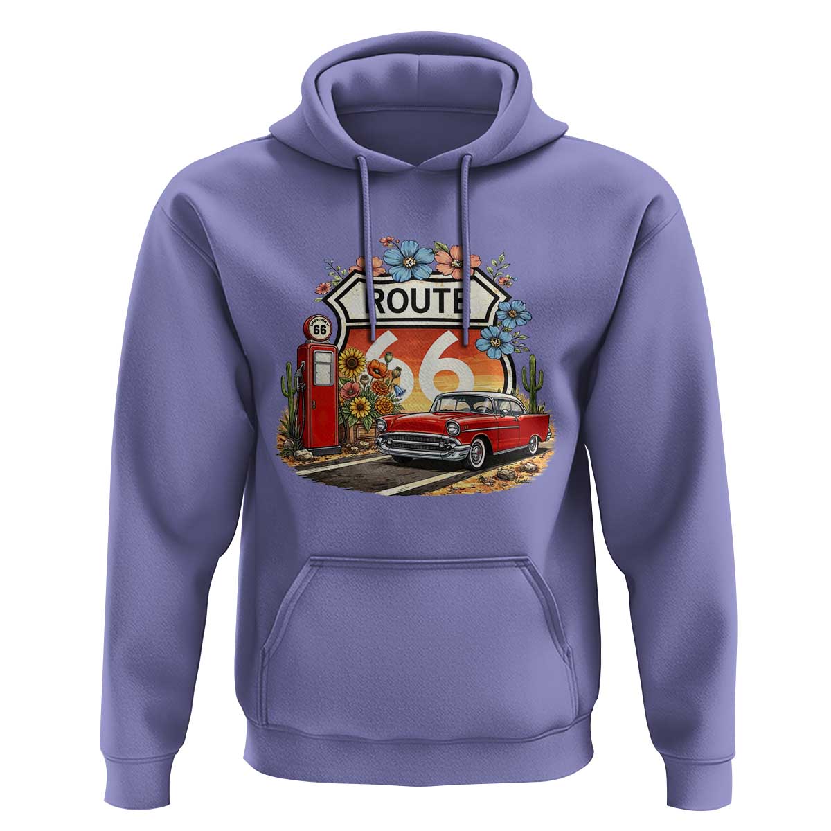 Retro Route Highway 66 Hoodie Boho Wildflower Americana Floral