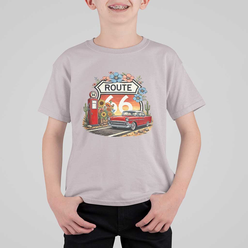 Retro Route Highway 66 T Shirt For Kid Boho Wildflower Americana Floral