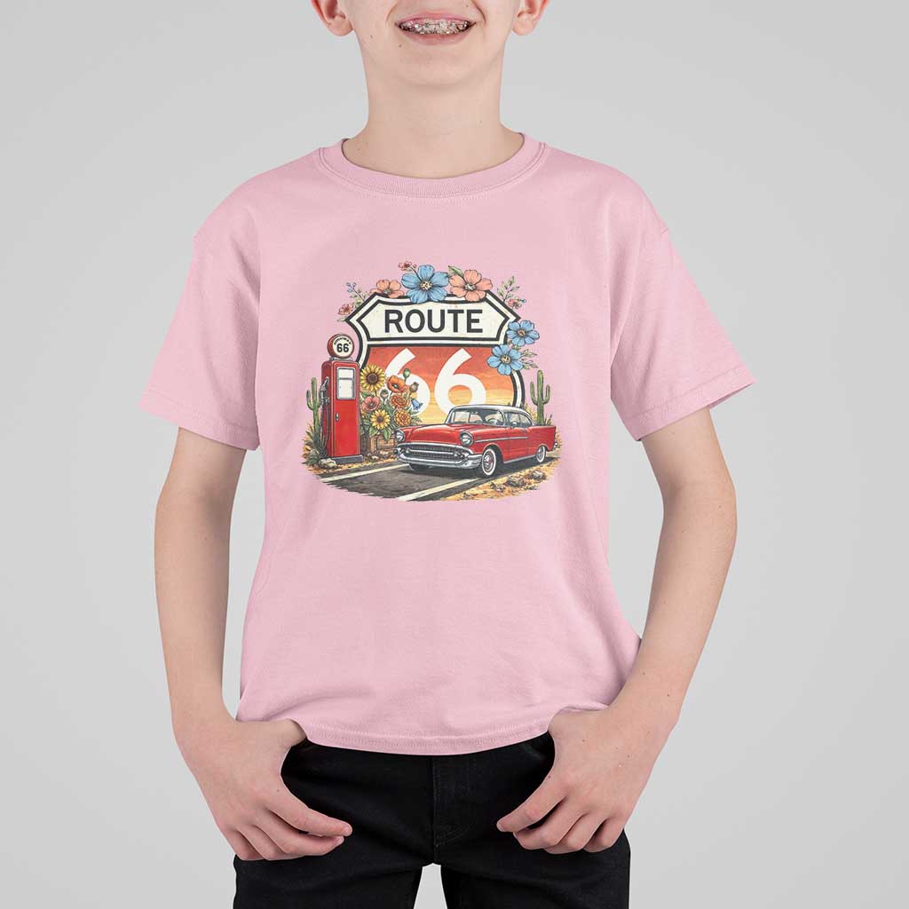 Retro Route Highway 66 T Shirt For Kid Boho Wildflower Americana Floral