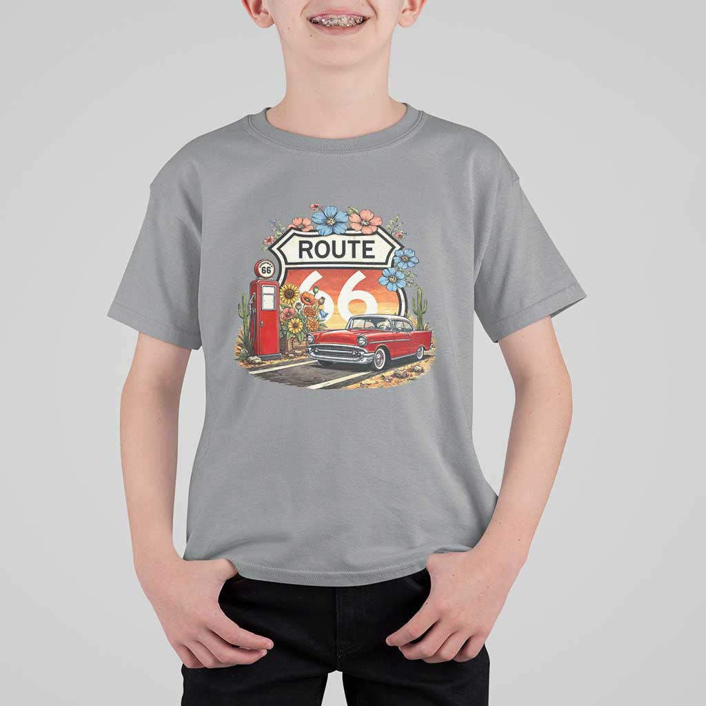 Retro Route Highway 66 T Shirt For Kid Boho Wildflower Americana Floral