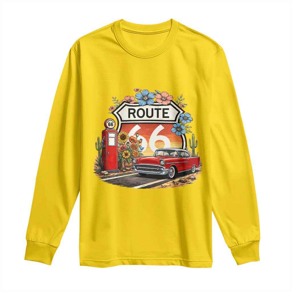 Retro Route Highway 66 Long Sleeve Shirt Boho Wildflower Americana Floral